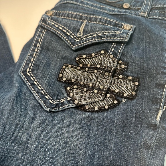 HARLEY DAVIDSON JEWELED LEATHER LOGO JEANS SIZE 6 PETITE - Picture 8 of 14